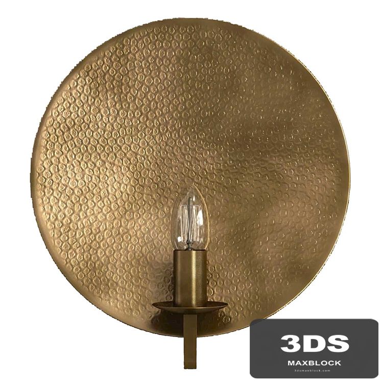 Hammered brass round wall light 3D model