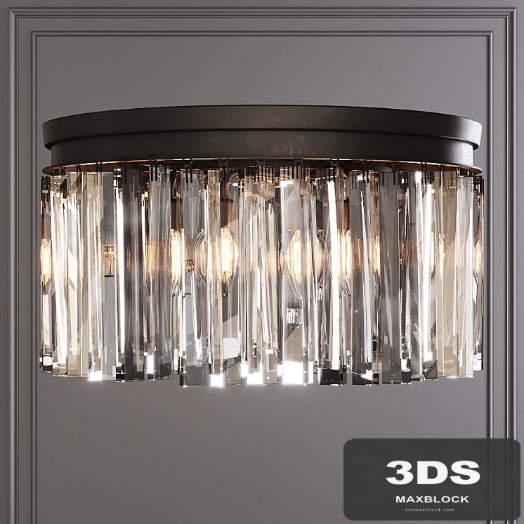 Restoration Hardware 1920S ODEON RHYS CLEAR GLASS PRISM ROUND FLUSHMOUNT 20 Black