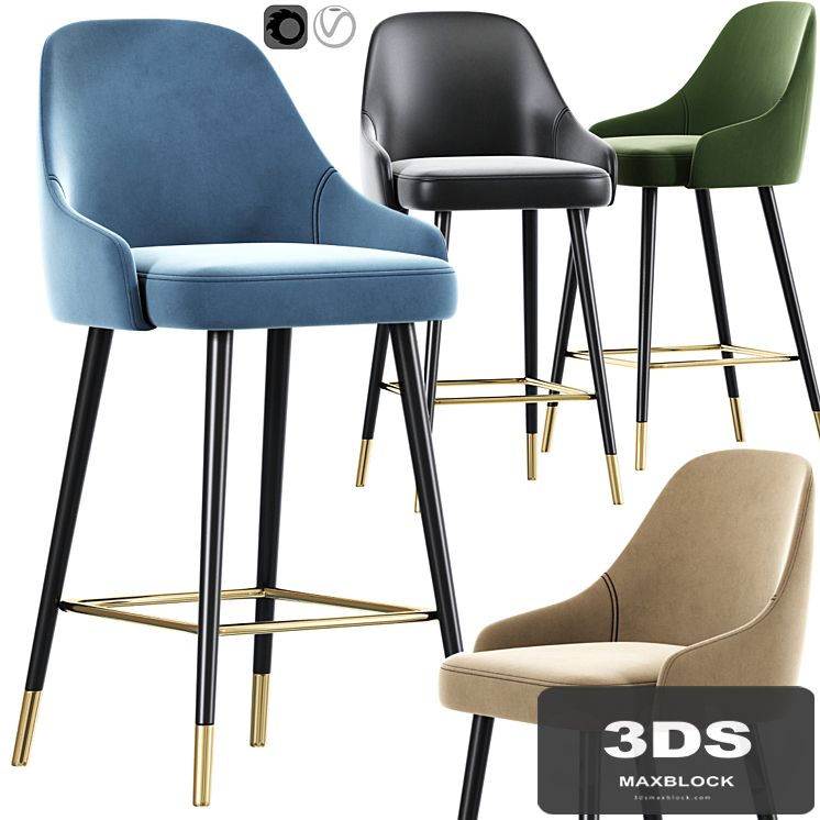 Glam Bar Stool Blue Velvet