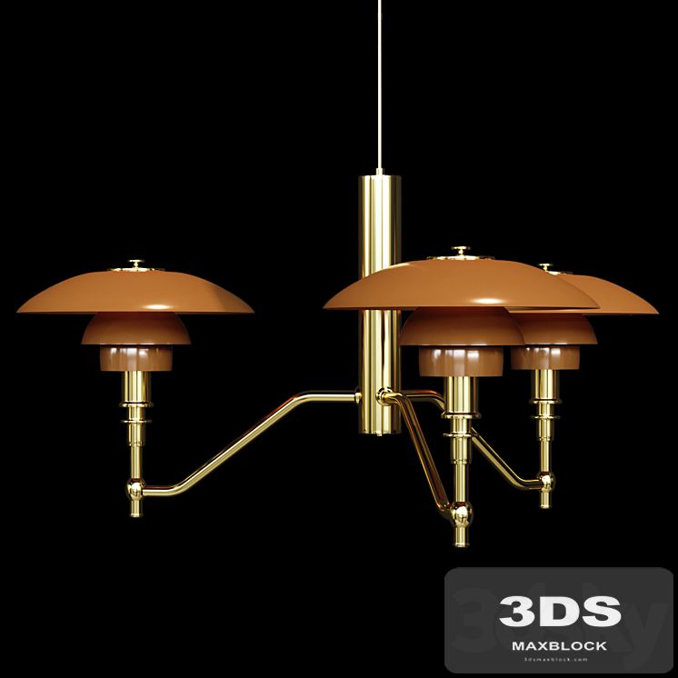 Chandelier Louis Poulsen PH3 / 2 Academy Ceiling Lamp Gold Amber Glass