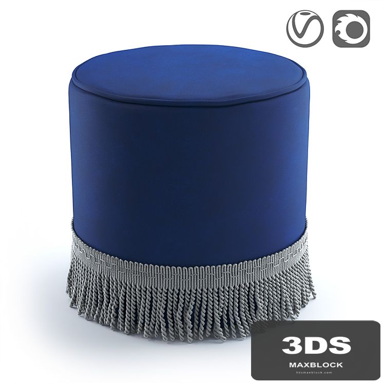 Velor pouf with fringe Ramona