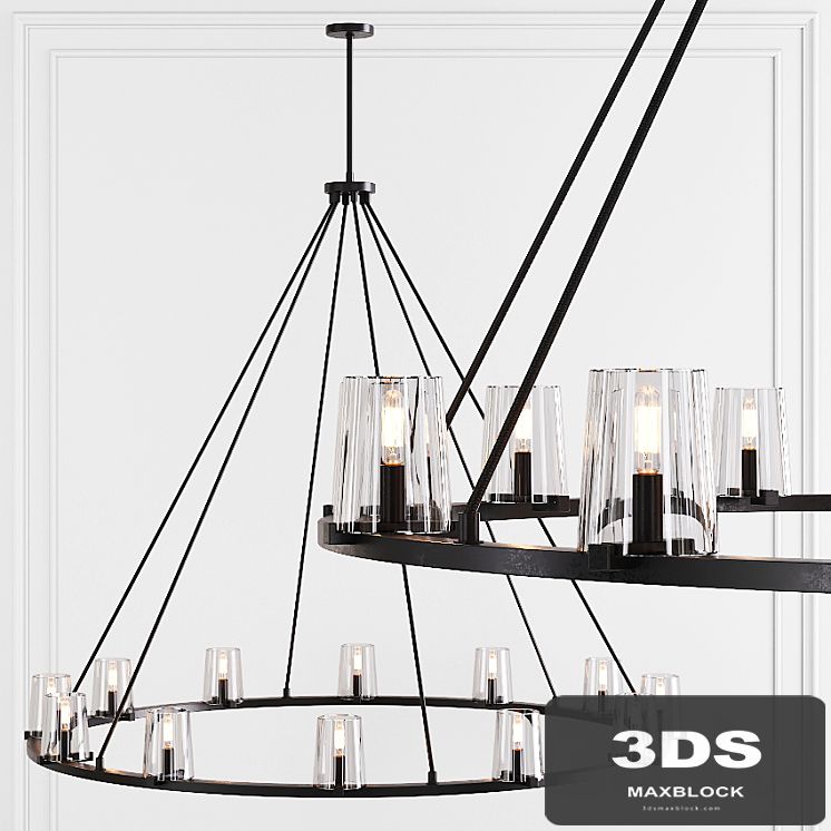 Restoration Hardware PAUILLAC ROUND CHANDELIER 60 Glass shade and Black