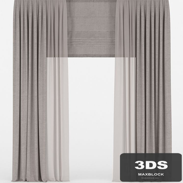 Brown curtains with tulle and roman