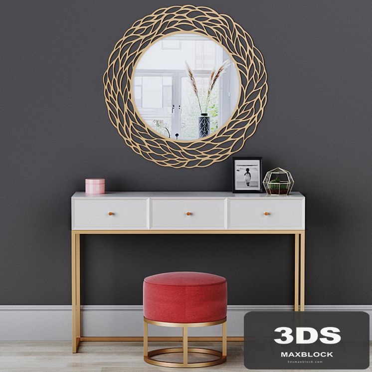 CAZARINA interiors | Dressing table with mirror and ottoman