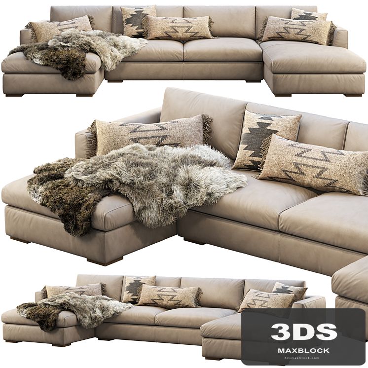 RH Modena Taper Arm U-Chaise sectional sofa