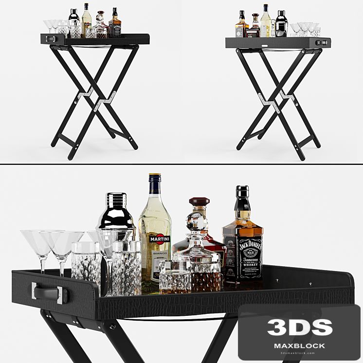 Bar table with alcohol Ralph Lauren Gavin tray and stand