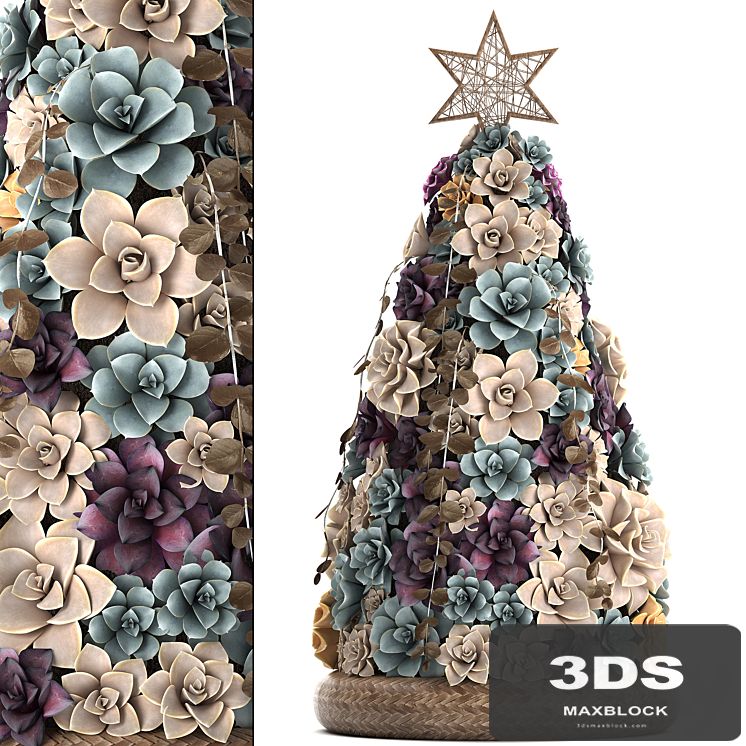 A collection of plants in a composition of succulents, Christmas tree, cake, Echeveria, decoration for the new year. Set 421.