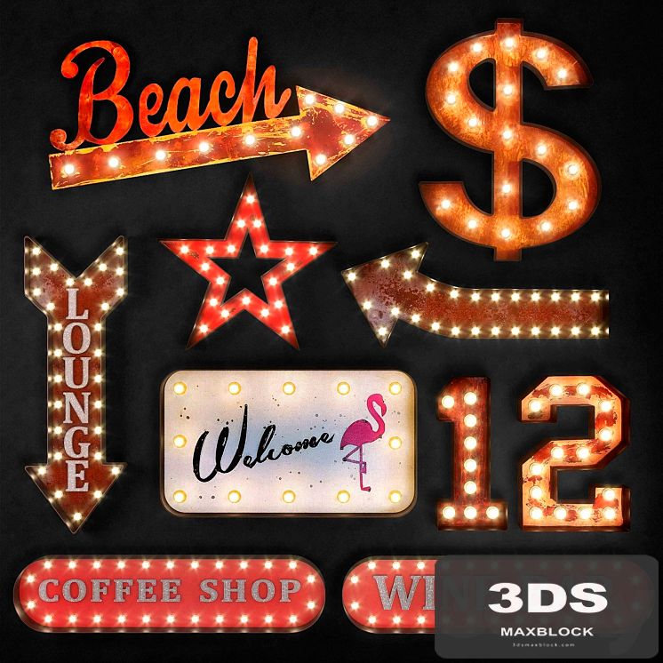 Lighted Metal sign. Set 19