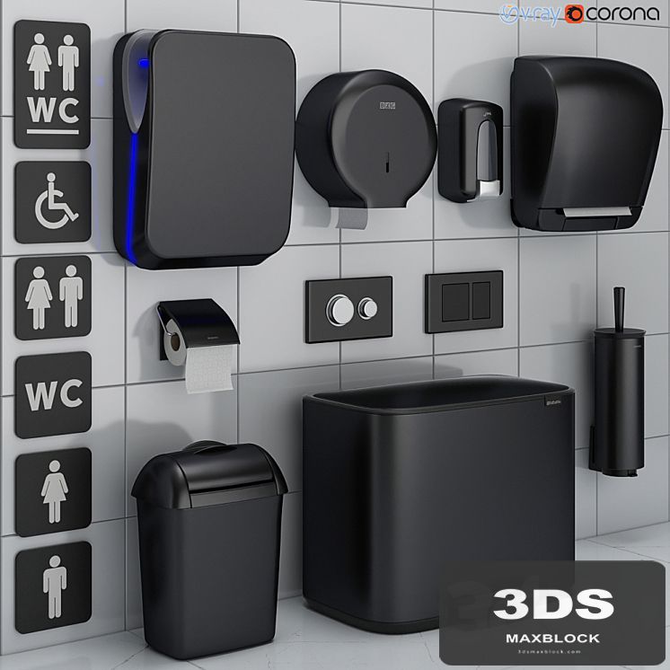Bathroom accessories set 72 black (Jofel, Brabantia, Satino Black, BXG, Katrin, Viega)