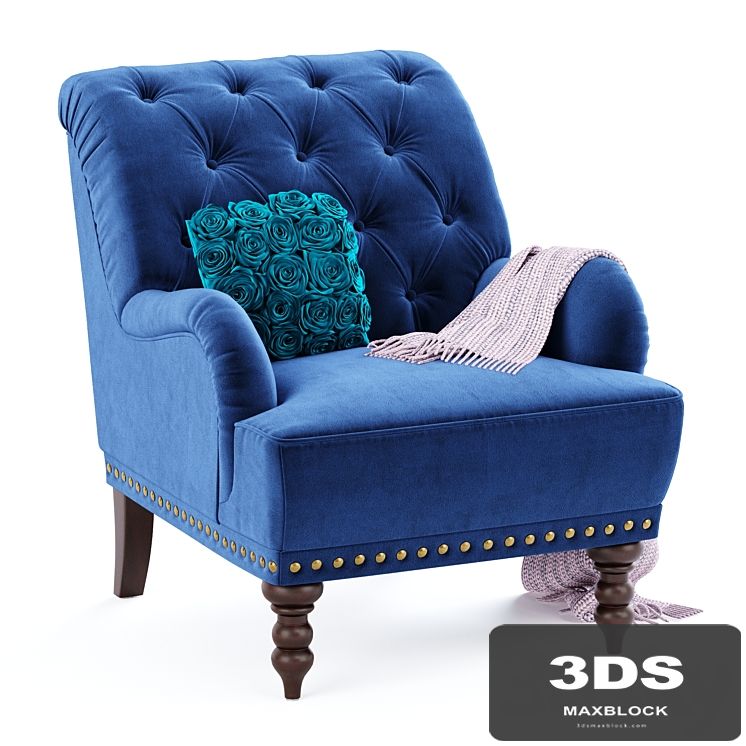 Navy Blue Velvet Armchair