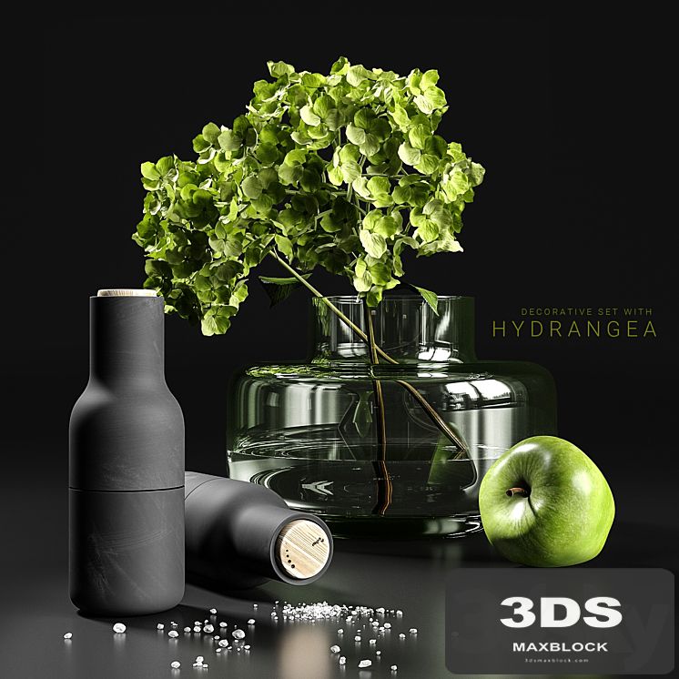 Decorative set with hydrangea