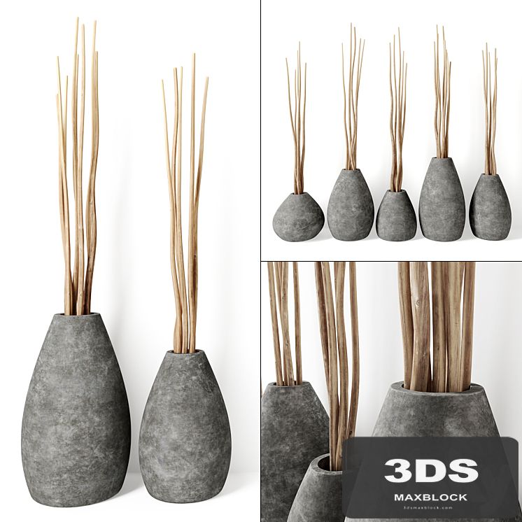 Decor from branches in concrete vases