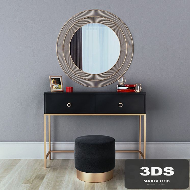 CAZARINA interiors | Dressing table with mirror and ottoman