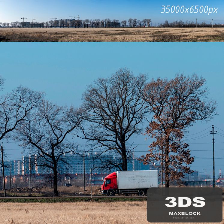 Countryside panorama of new buildings and trees