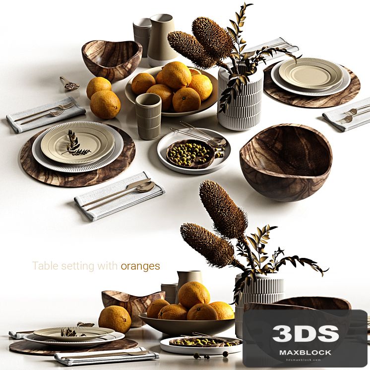 Table setting with oranges