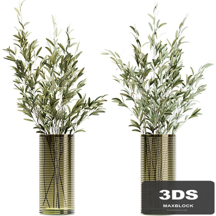 Olive stems in simple glass ribbed vase