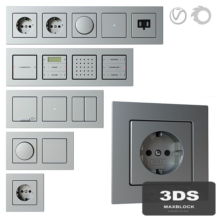 Gira E22 - set of sockets and switches