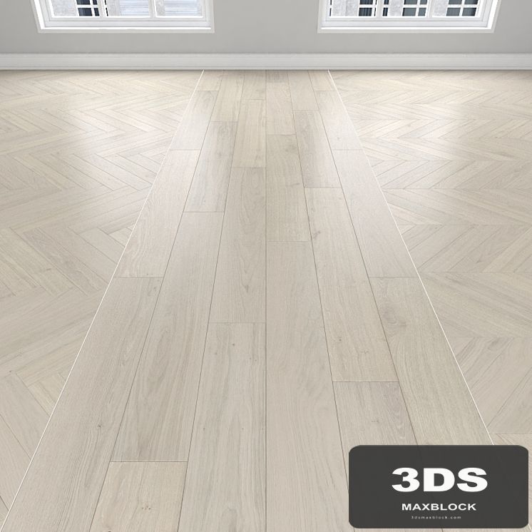 Parquet Oak white, 3 types: herringbone, linear, chevron.