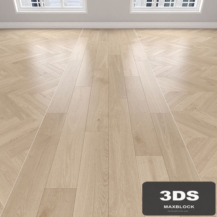 Parquet Oak cream, 3 types: herringbone, linear, chevron.
