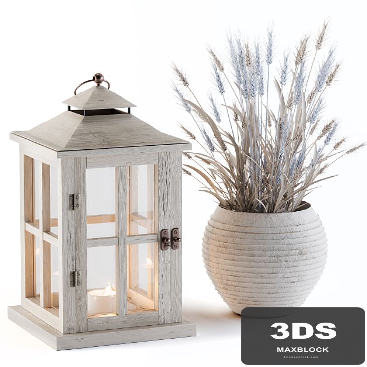 Decorative Blue Wheat & Lantern