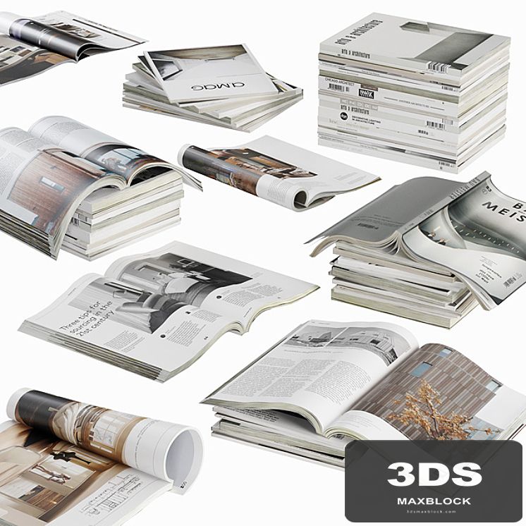 Opened magazines stack set