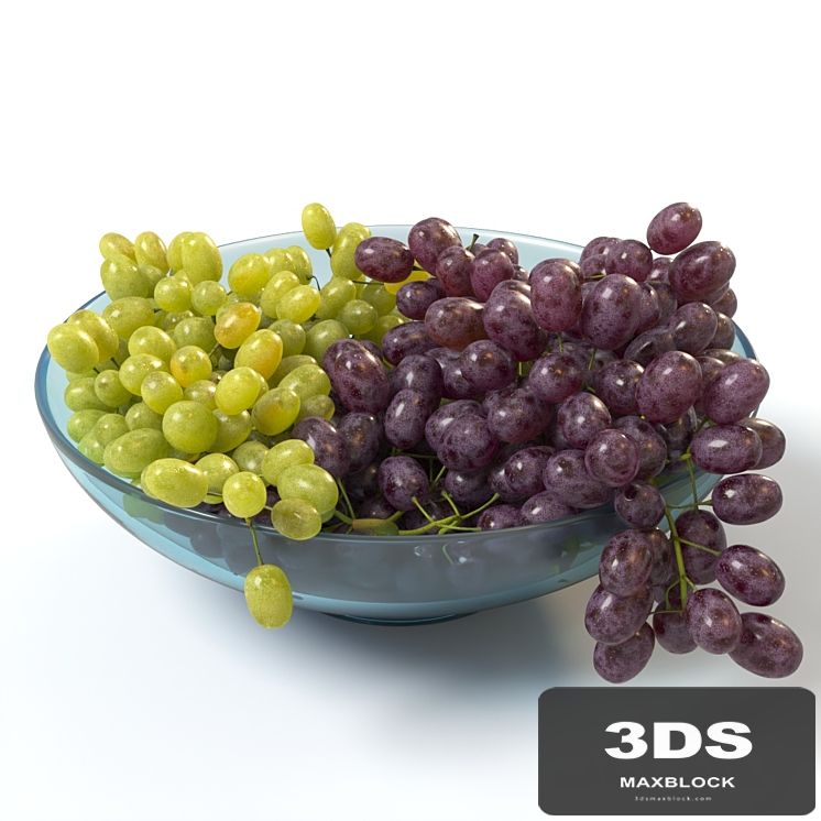 Bunches of grapes in a glass bowl