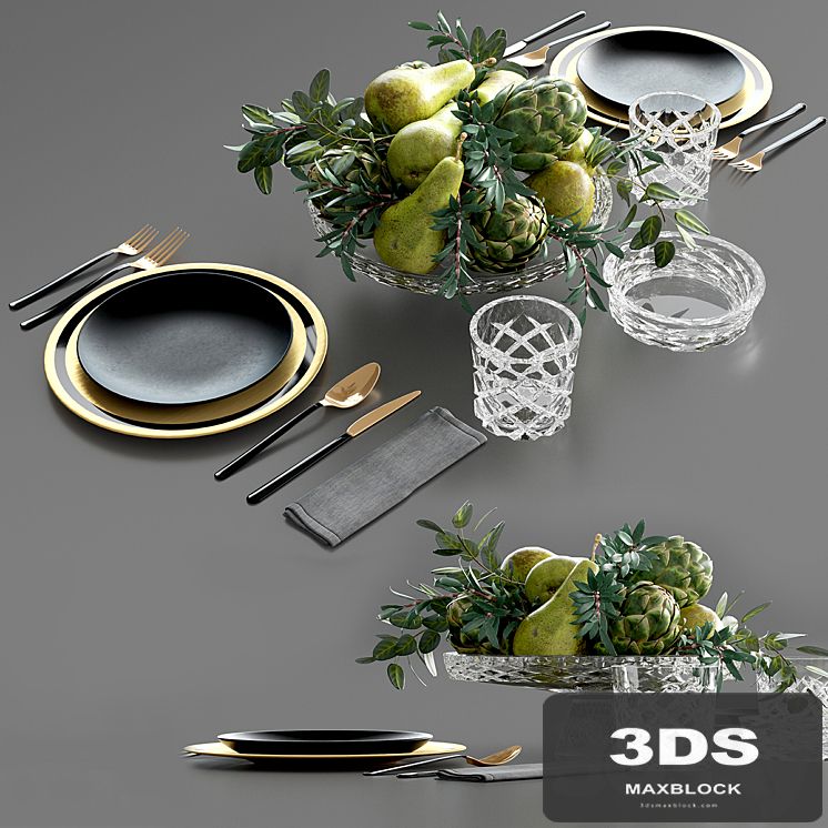 Table setting with Fruits in crystal vase