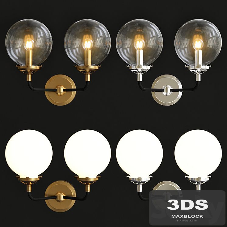 Bistro Globe Clear Glass Double Sconce Brass