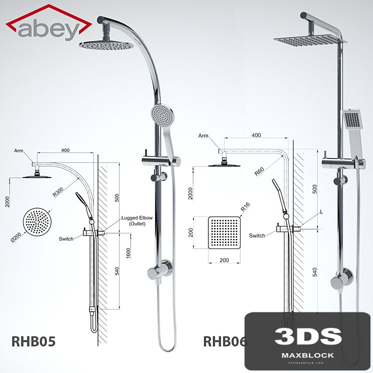 RHB05 MONZA Curve Rail and Hand Shower Ensemble