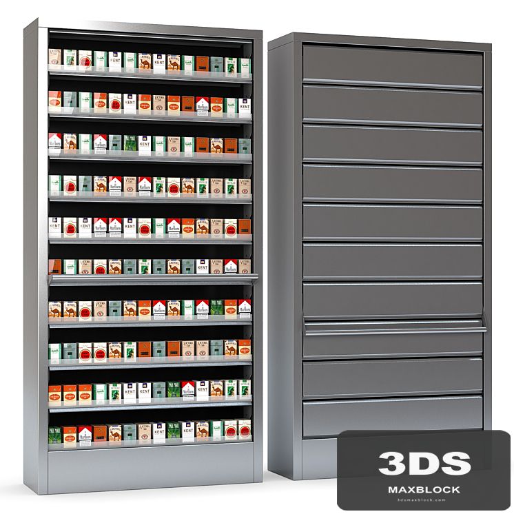 Display case for cigarettes with metal blinds
