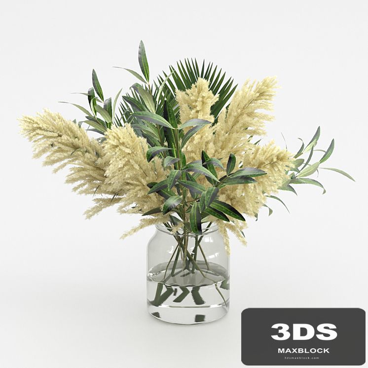Bouquet of pampas, olives, and palm leaves