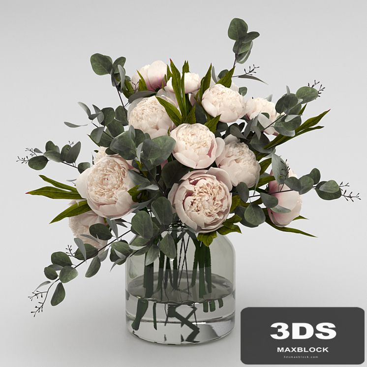 Bouquet of peonies with eucalyptus