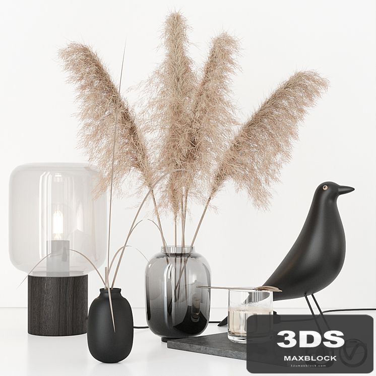 Black decorative set with pampas