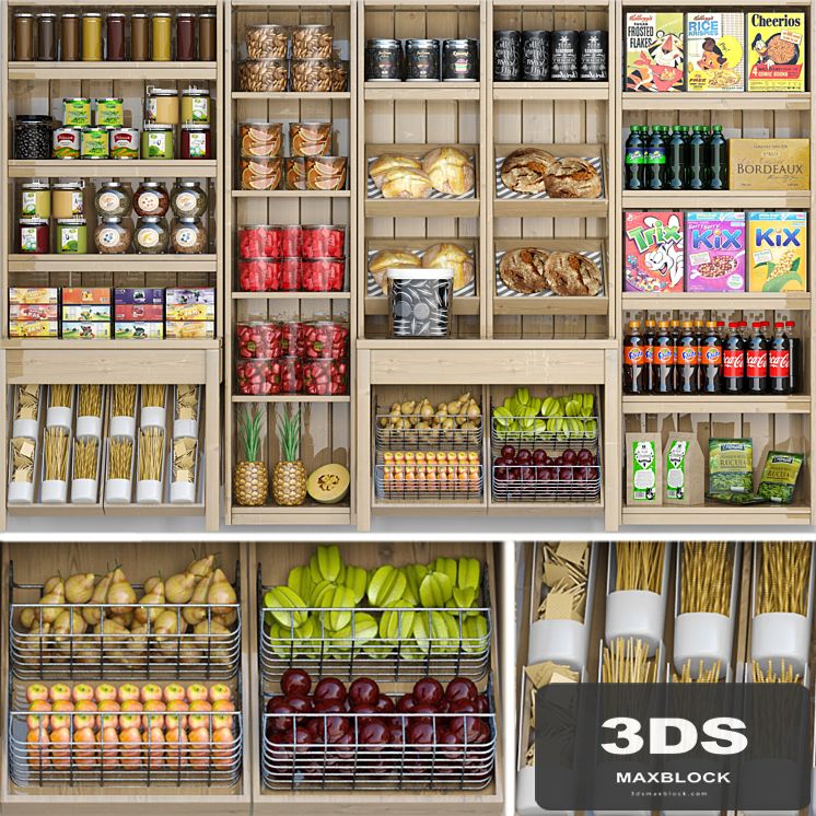 Showcase in a supermarket with products, juices and spices 5