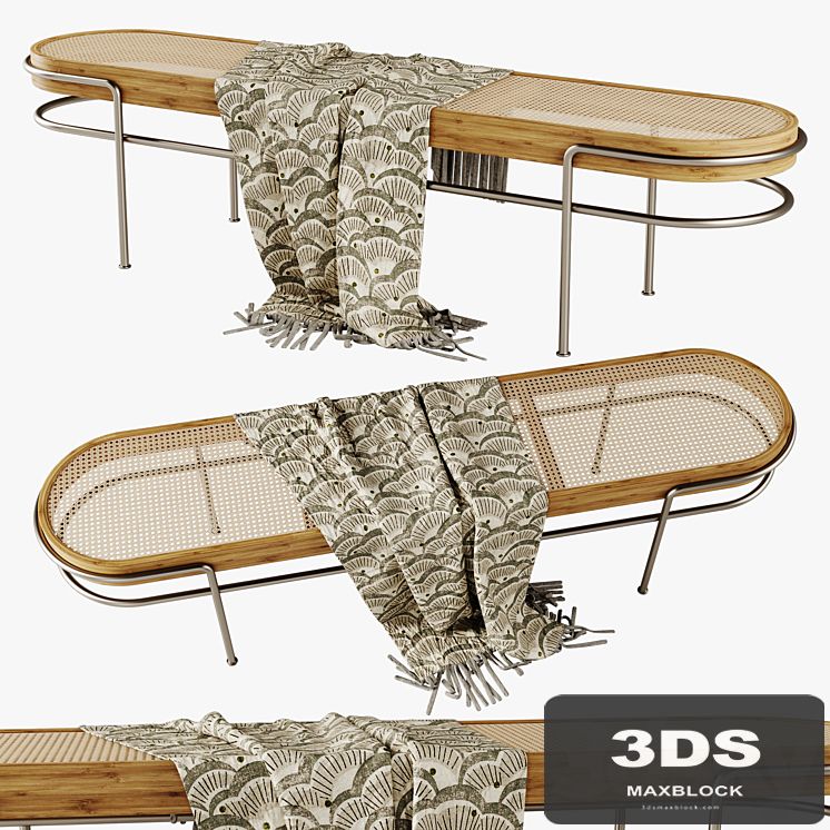 Rattan upholstered bench (lounge)