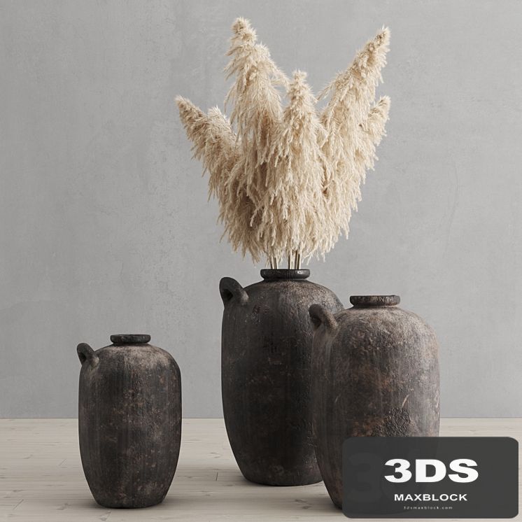 Pampas Grass and Vases Rh 19 Th C. Spanish Water Vessel