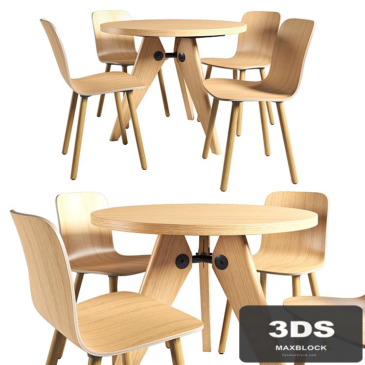 Vitra Table Gueridon and Chair HAL Ply Wood