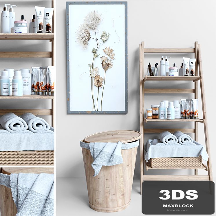 Collection of bathroom accessories. Cosmetics and Makeup