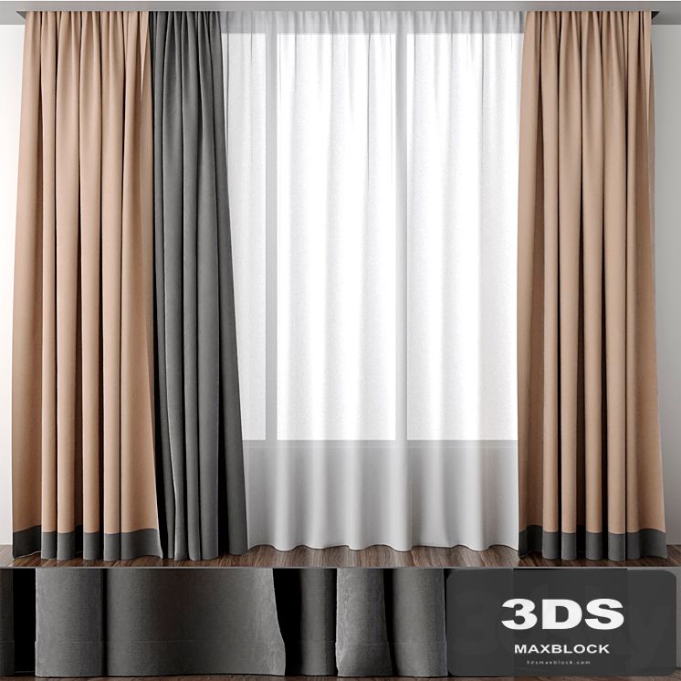 Beige curtains with a strip below