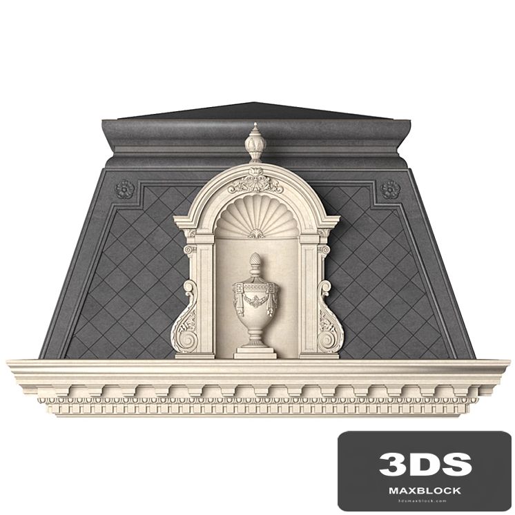 Roof of the classic facade of a private house with decors. Roof fasad set