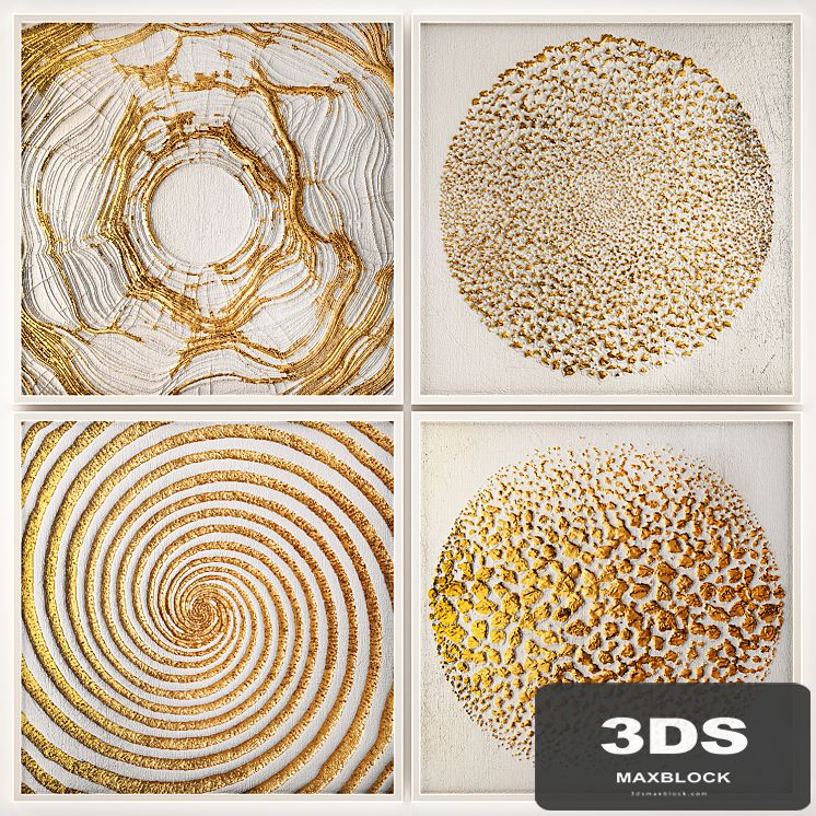 Luxury collection of white gold modern paintings, frame, wall decor, decoration, decor, frame, baguette. Set of 10