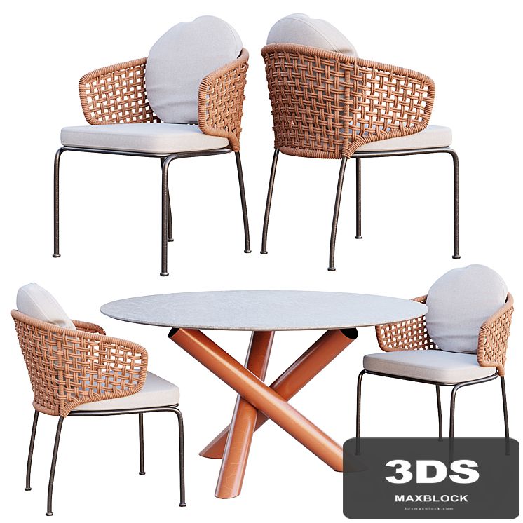 AVE Minotti Outdoor Van Dyck Table & Aston Cord Chair