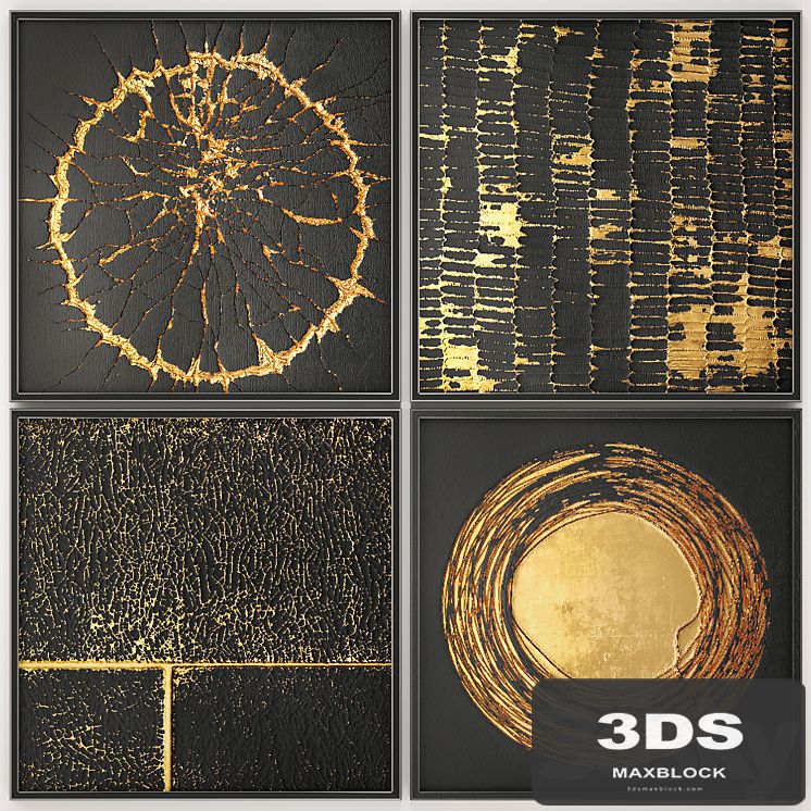 Luxury collection of black gold modern paintings, frame, wall decor, decoration, decor, frame, baguette. Set of 12
