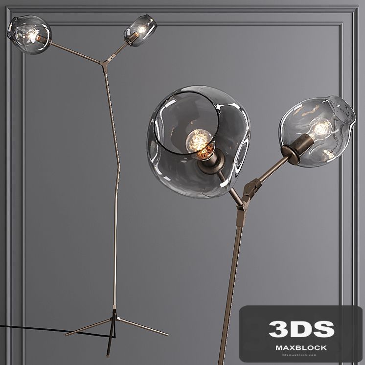 Branching Bubble Floor Light Vintage Brass and Gray Glass
