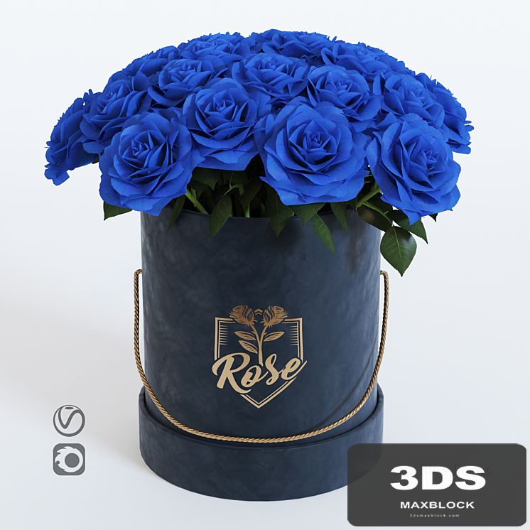 Bouquet of blue roses in a hat box