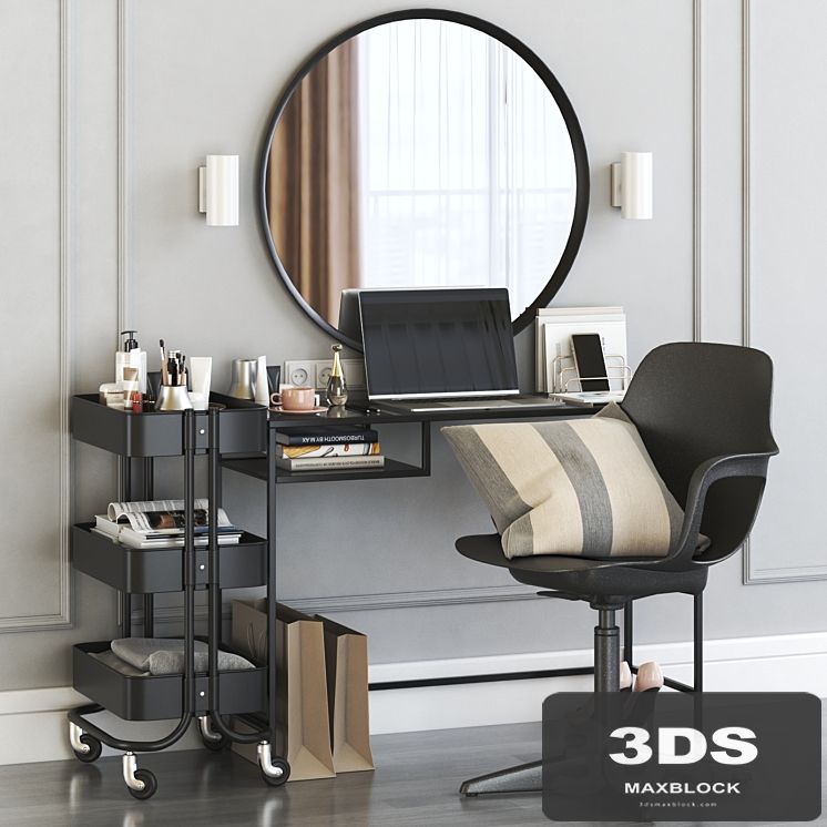 IKEA VITTSJO dressing table with ODGER chair and RASKOG cart