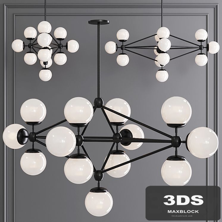 Modo Diamond Chandelier 13 Globes Black and Cream Glass