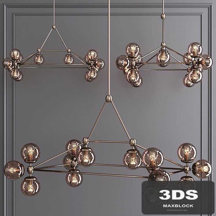 Modo Rectangle Chandelier 14 Globes Bronze and Smoke Glass