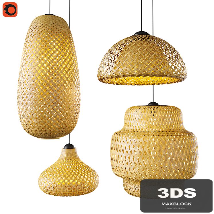 Set of wicker lamps made of bamboo