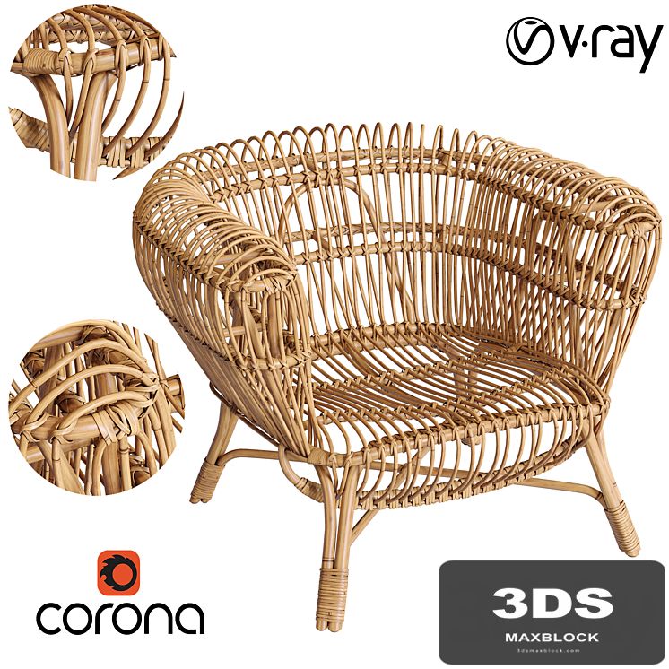 Handwoven Rattan and Kubu Roll Arm Calida Chair